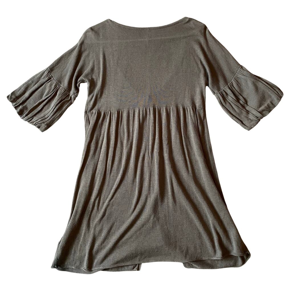 Free People Knit Button Front Babydoll Top Large Taupe Cotton Modal Y2K 2000s - Picture 2 of 7